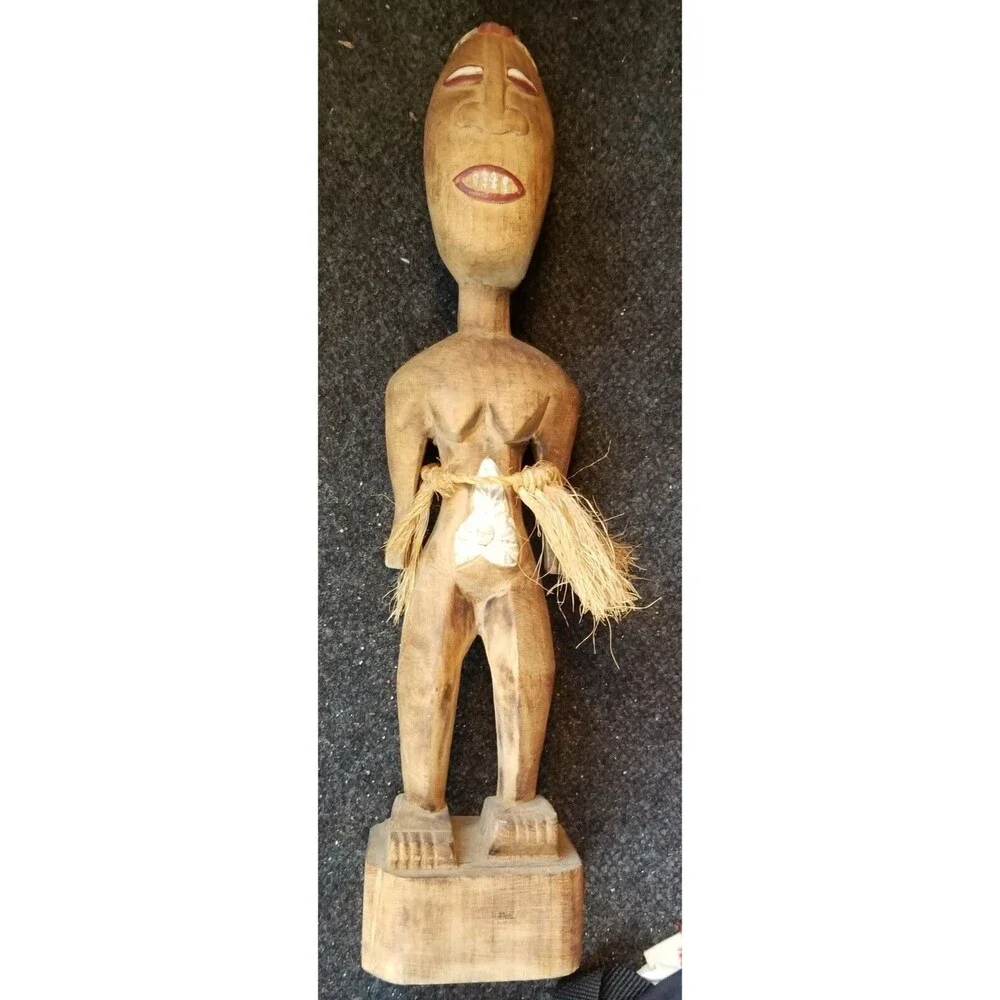 African Tribal Art Hand Carved 16.5” Teke Ritual Female Figure Republic Of Congo